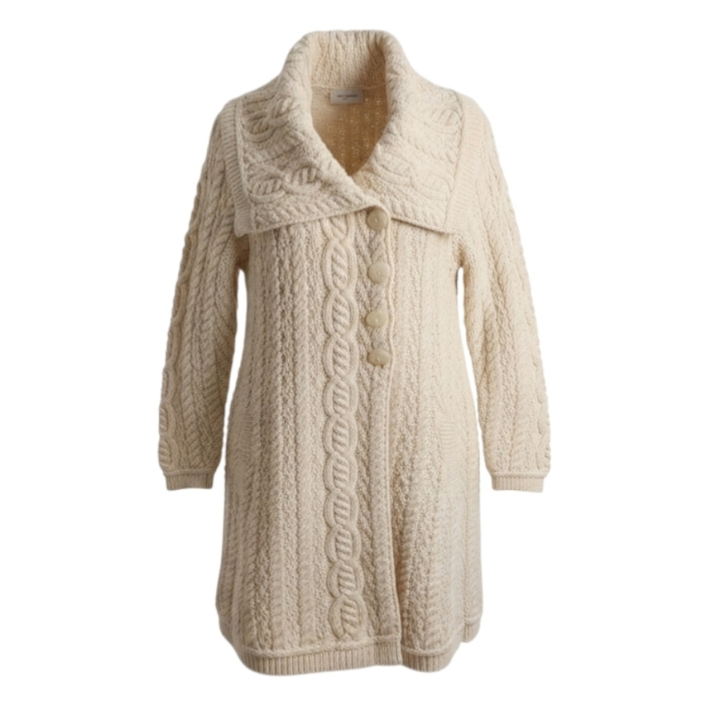 Inis Crafts Chunky Cream Wool  Longline Cardigan size - Picture 2 of 15